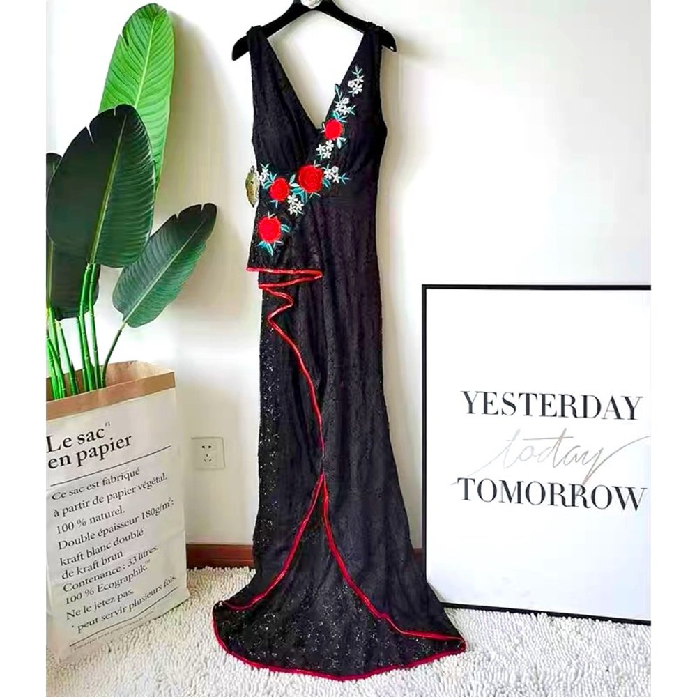 new dress long skirt full  vacation dress black